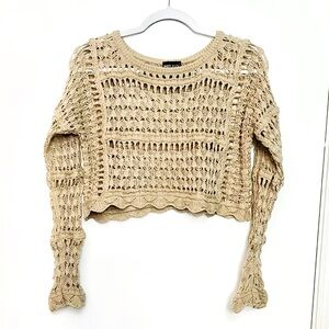 Vintage Wetseal Baggy Cropped Crochet Knit Sweater w/scalloped hem Womens Small